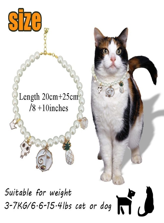 Ouliget Pet Cat Pearl Collar,Adjustable Cute Cat Dog Necklace,Fashion Pearl Jewelry Gifts Pendant for Small Animal Gift Decoration,8 to 10 inches - Image 2